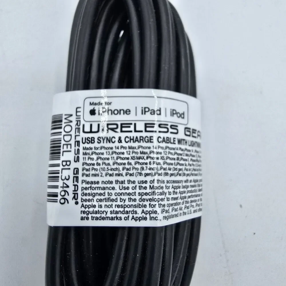 10 Foot Black Wireless Gear Charging Cable Heavy Duty For iPhone/iPad New